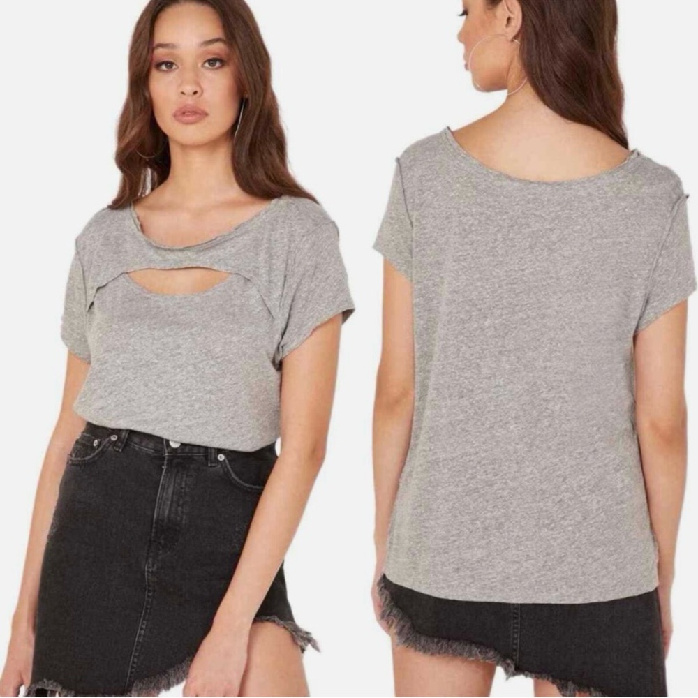 we the free/free people june cutout linen blend tee in grey